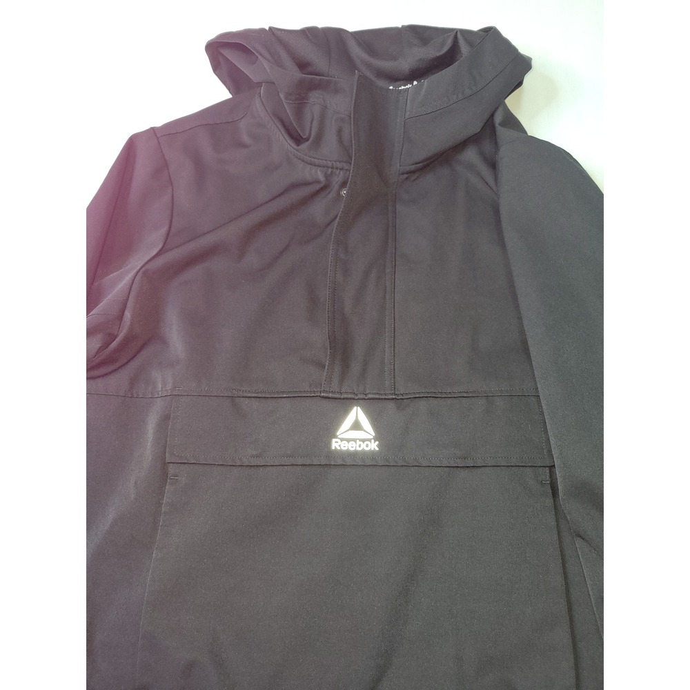 Reebok Mens Black Quarter Zip Pullover Hooded Windbreaker Jacket Medium. 2221